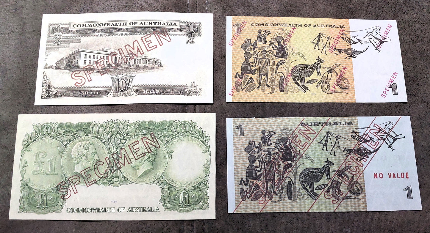 Commonwealth of Australia 10 Shilling, 1 Pound and 1 Dollar Currency Notes Back Side