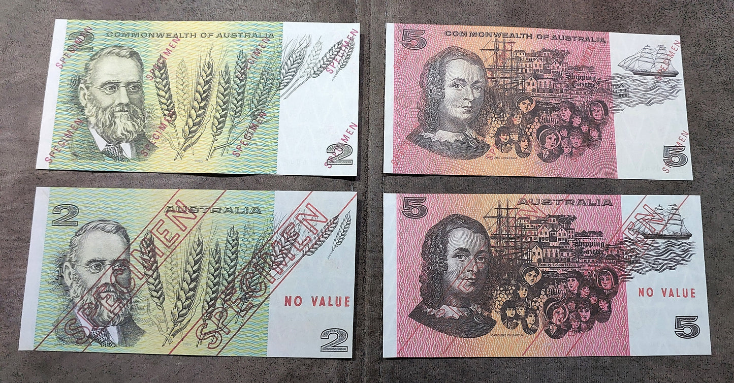 Commonwealth of Australia 2 Dollar and 5 Dollar Historic Banknotes Reverse Side