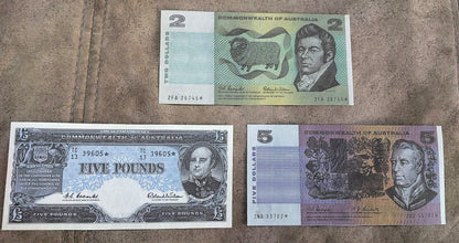 Commonwealth of Australia 5 Dollar 1960-1967 and 10 Dollar Governor CBA Replacement Notes