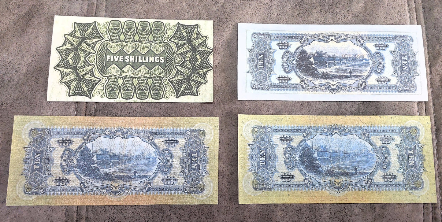 Commonwealth of Australia 5 Shilling and 10 Shilling WWI Era Notes Back Side
