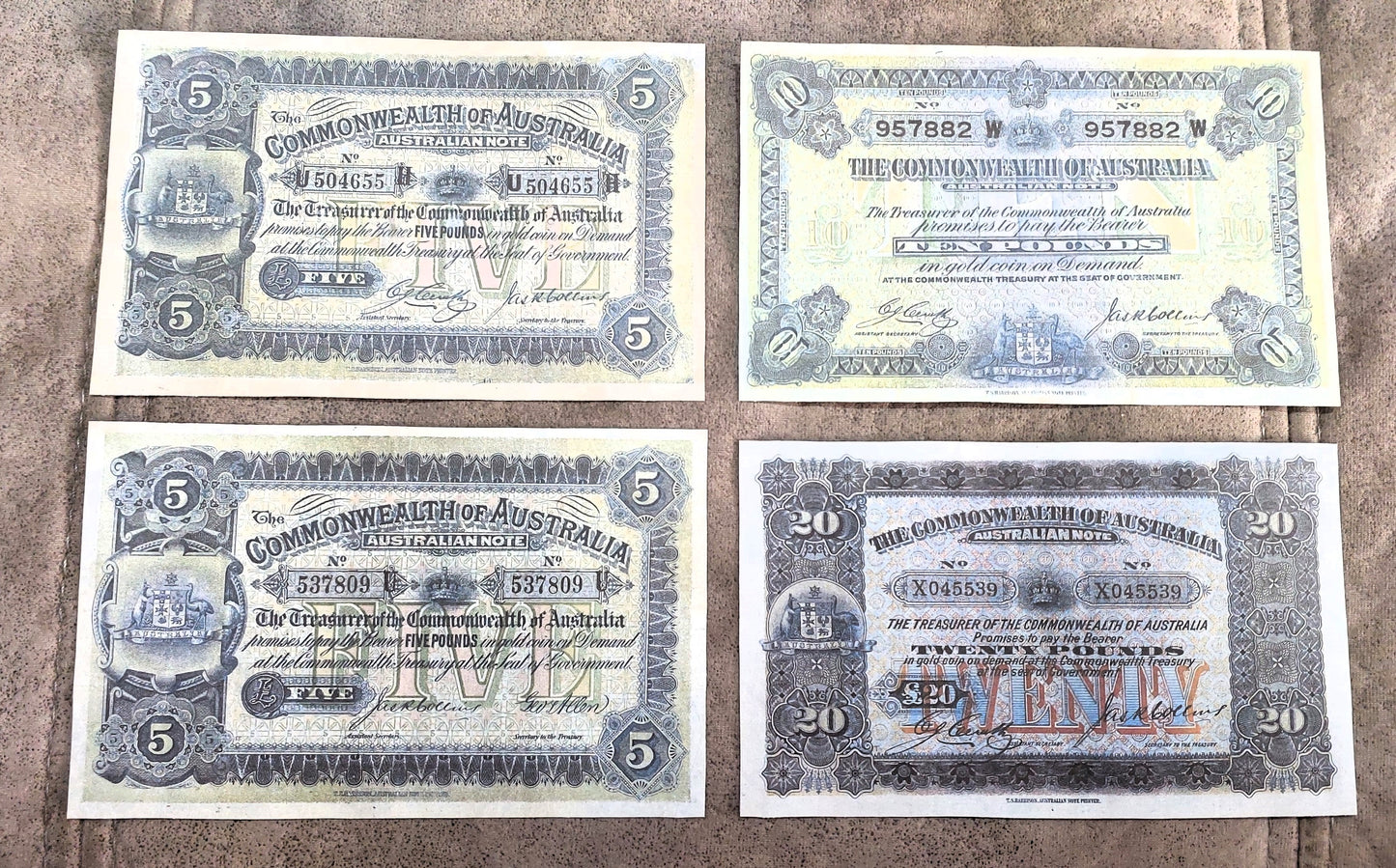 Commonwealth of Australia 5 Pound 1914 Collins-Allen and 1918 Cerutty-Collins Numismatic Notes