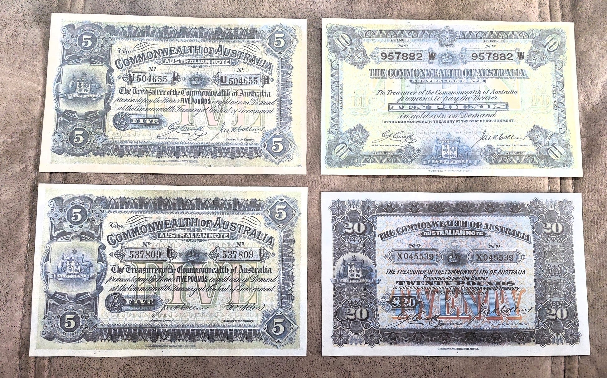 Commonwealth of Australia 5 Pound 1914 Collins-Allen and 1918 Cerutty-Collins Numismatic Notes
