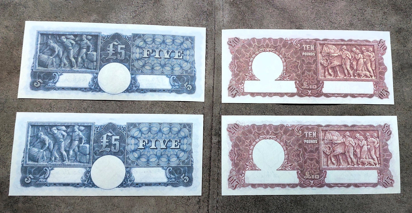 Commonwealth of Australia 5 + 10 Pound 1939 and 1952 King George VI Notes Reverse