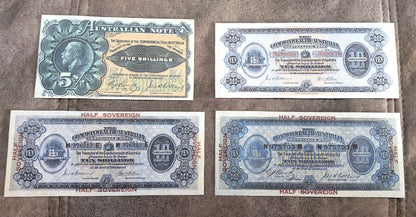 Commonwealth of Australia Rare 5 Shilling 1916 Destroyed Issue & 10 Shilling 1913-1918 Notes