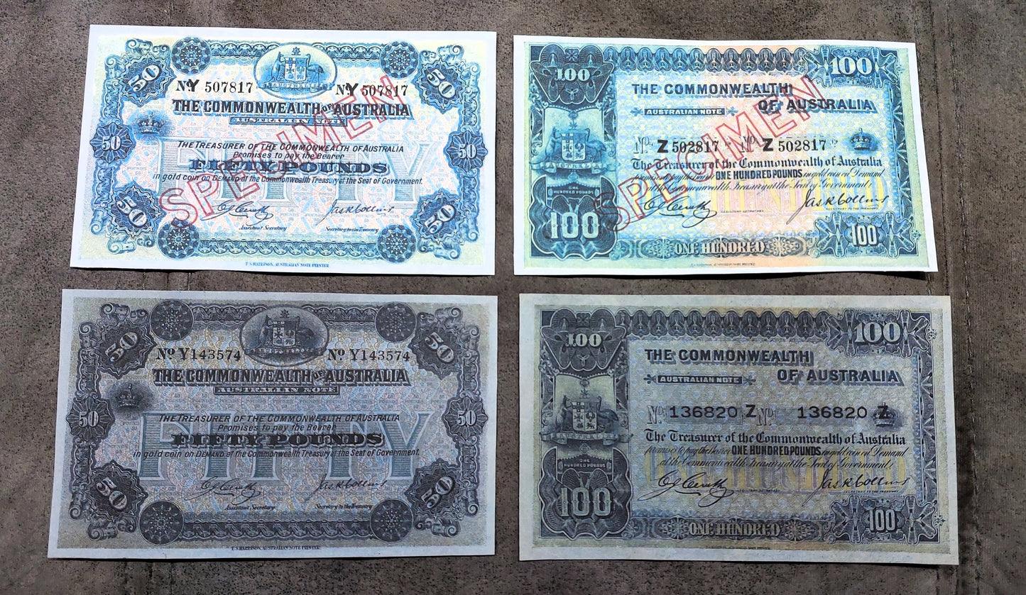 Commonwealth of Australia Rarest 100 Pound 1918 High Denomination Treasury Specimen Note