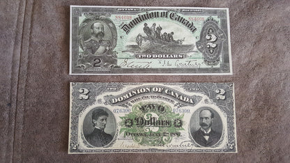 Dominion of Canada 1 Dollar 1898 and 2 Dollar 1898 Historical Currency Notes