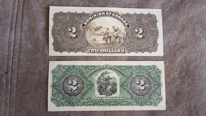 Dominion of Canada 1 Dollar 1898 and 2 Dollar 1898 Banknotes Reverse Side
