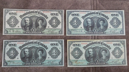 Dominion of Canada 1 Dollar 1911 Banknotes Black Line and Green Line Varieties