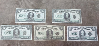 Dominion of Canada 1 Dollar 1923 Notes with Black Seals