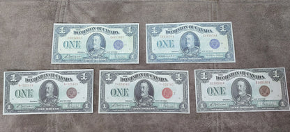 Dominion of Canada 1 Dollar 1923 Notes with Bronze, Red and Black Seals