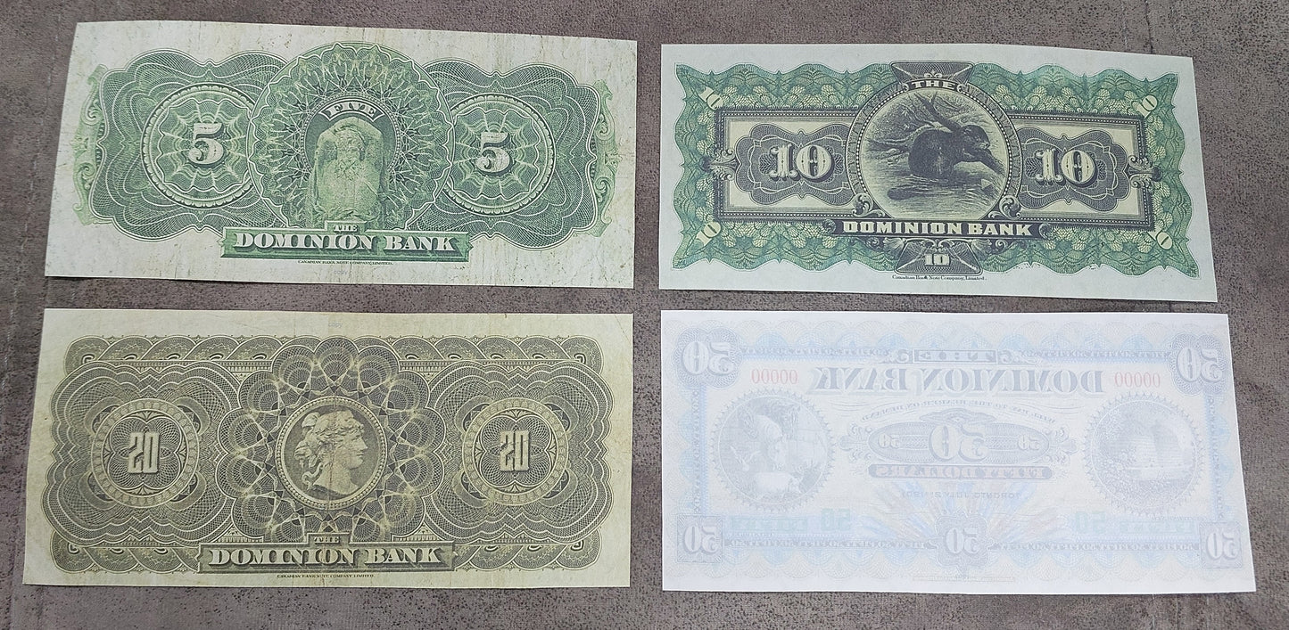 Dominion of Canada 5 to 50 Dollar 1925 Numismatic Currency Notes Back Side