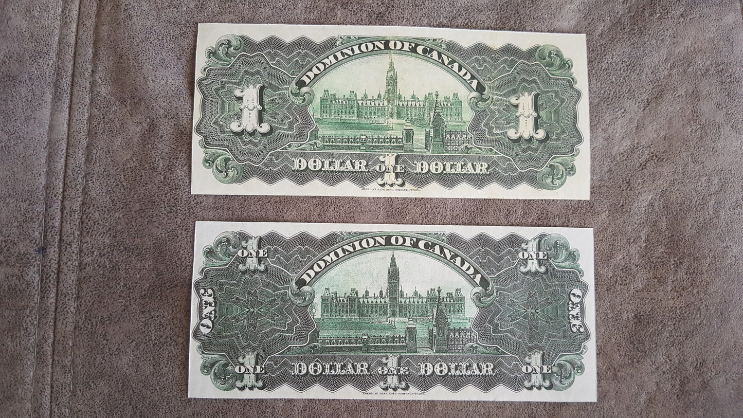 Dominion of Canada 2 Dollar 1887 and 1 Dollar 1897 Currency Notes Reverse