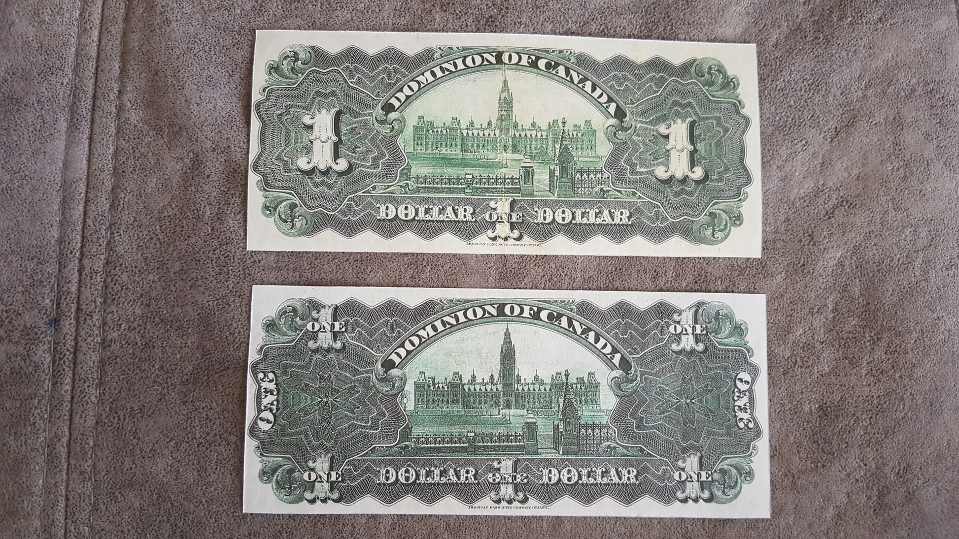 Dominion of Canada 2 Dollar 1887 and 1 Dollar 1897 Currency Notes Reverse
