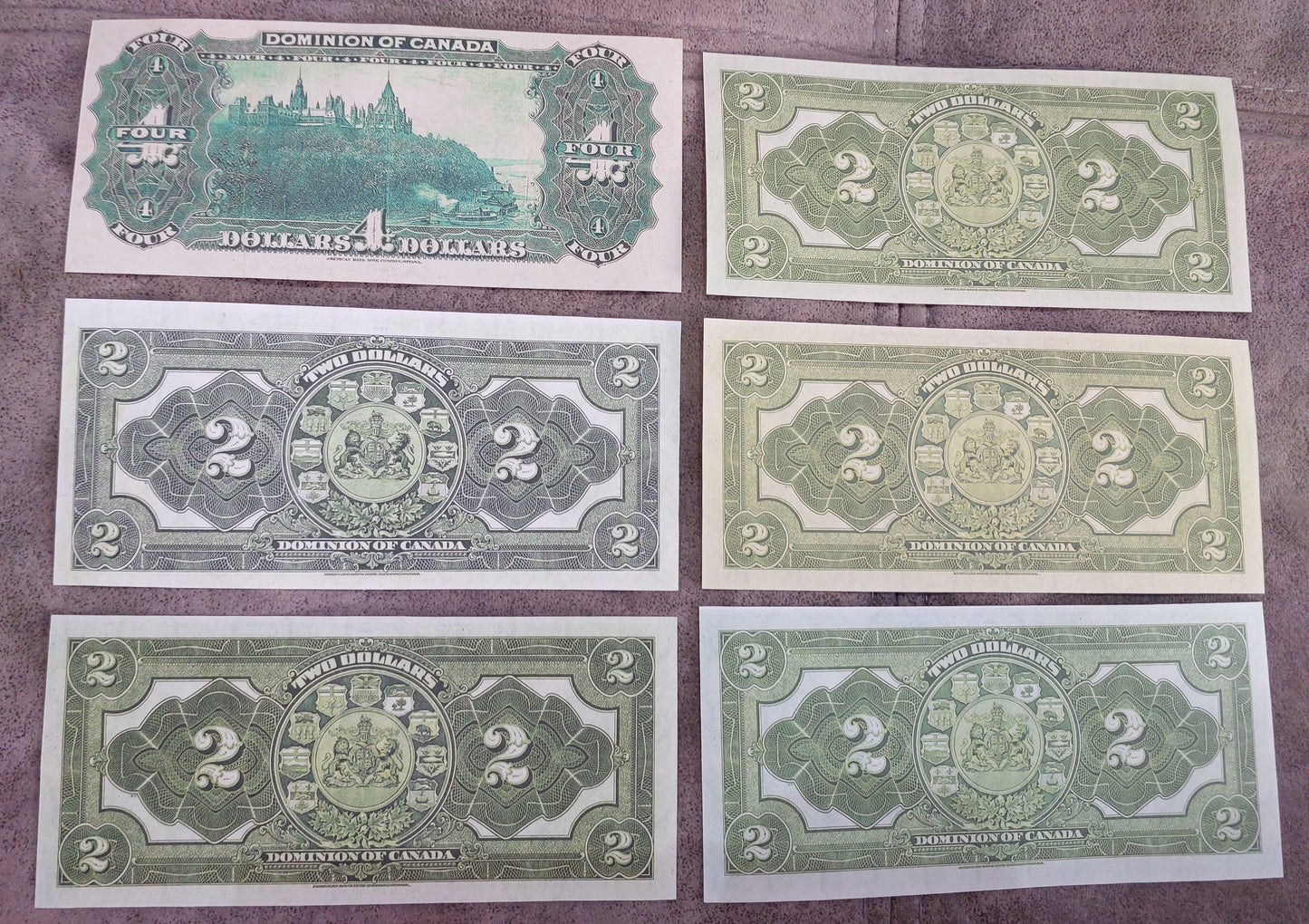 Dominion of Canada 2 Dollar 1914 Treasury Currency Notes Back Side