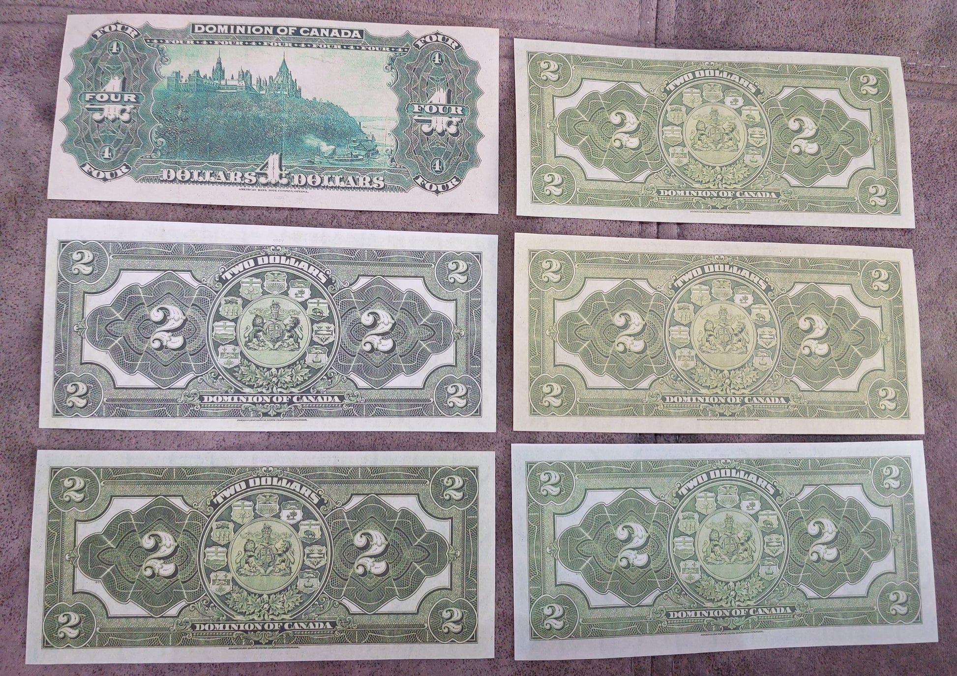 Dominion of Canada 2 Dollar 1914 Treasury Currency Notes Back Side