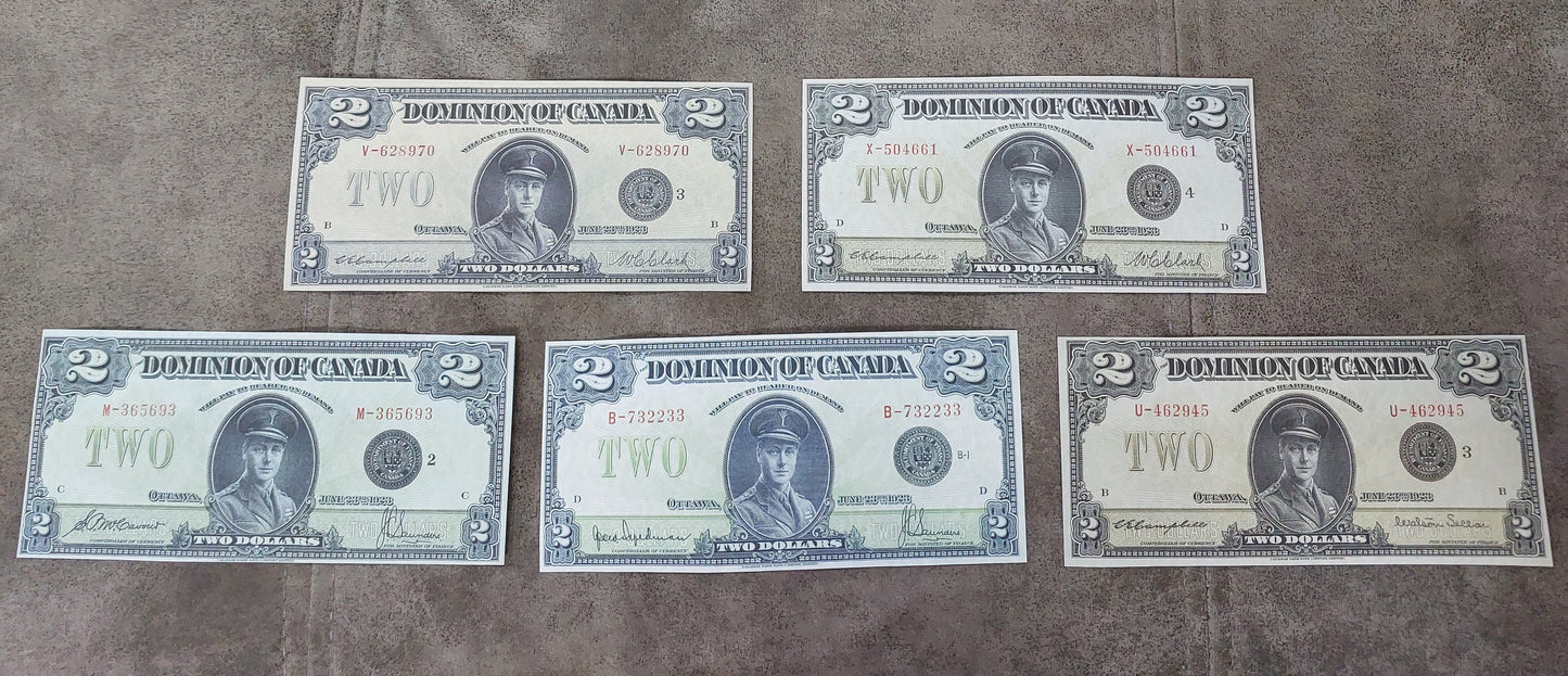 Dominion of Canada 2 Dollar 1923 Notes with Black Seals