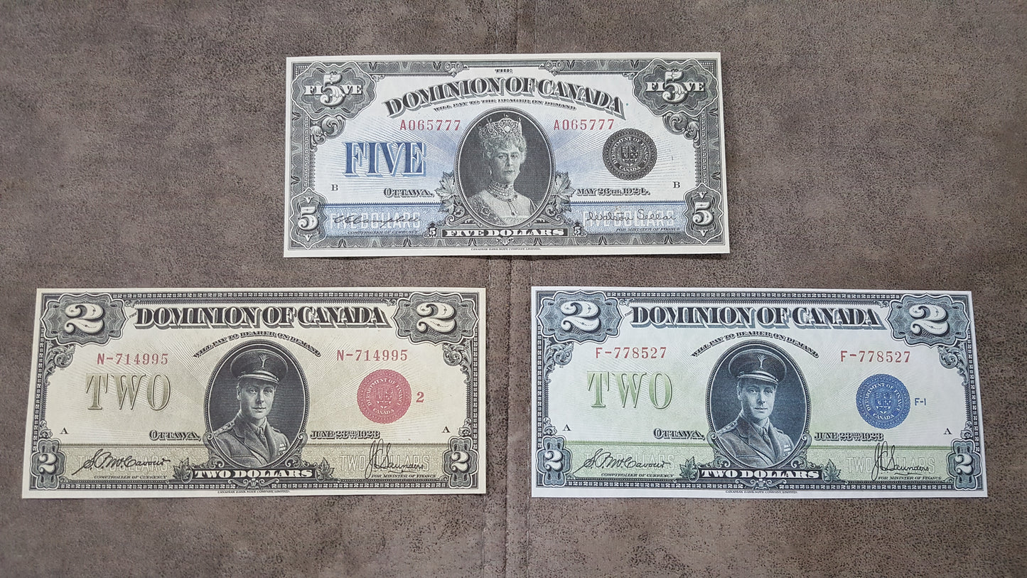 Dominion of Canada 2 Dollar 1924 and 5 Dollar 1924 Treasury Numismatic Notes