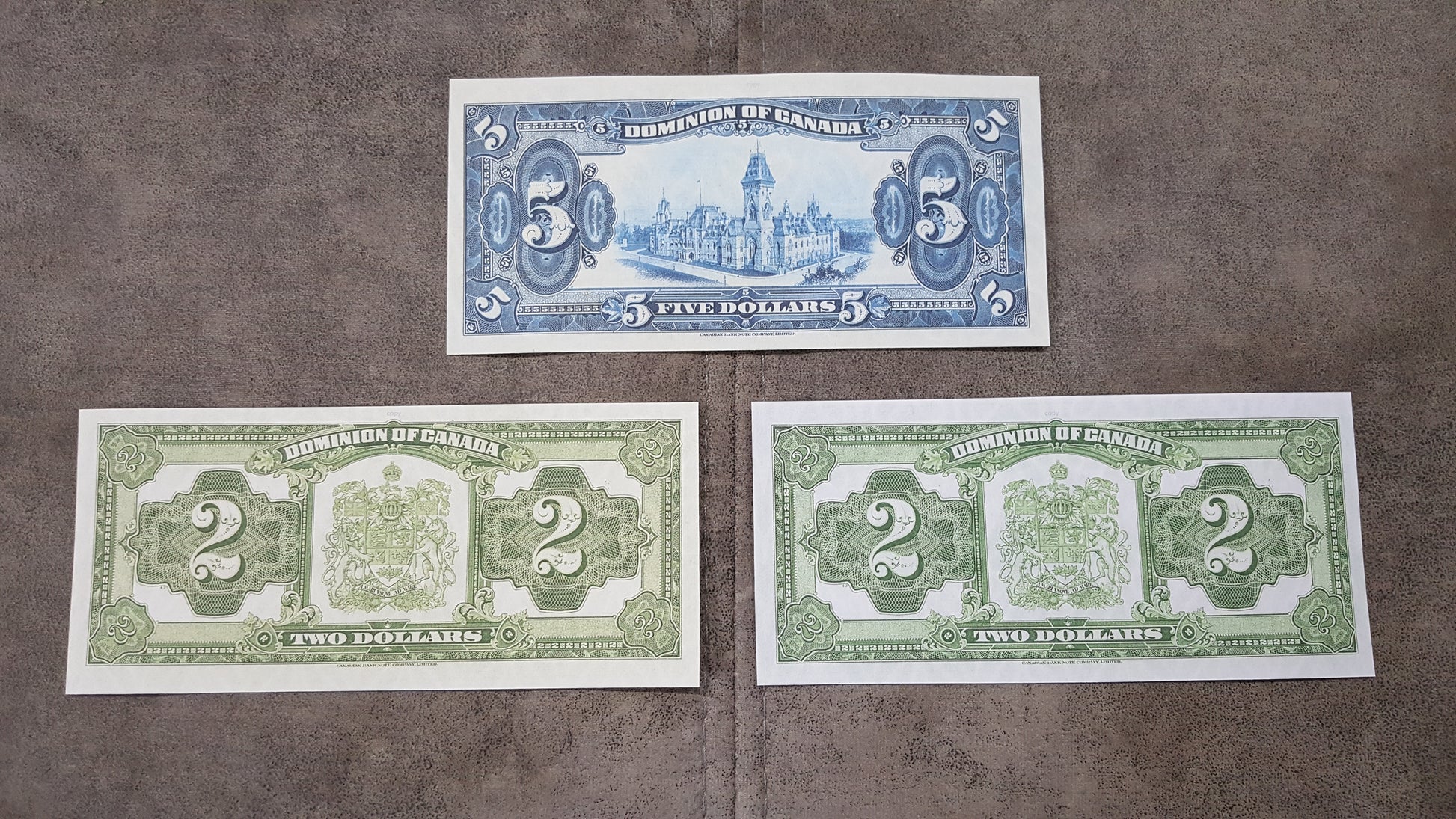 Dominion of Canada 2 Dollar and 5 Dollar 1924 Historical Banknotes Reverse Side