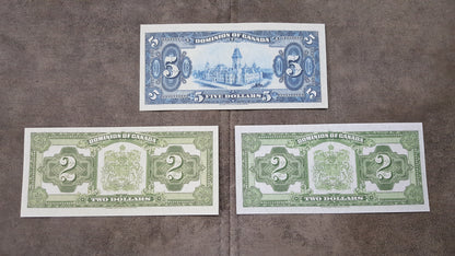 Dominion of Canada 2 Dollar and 5 Dollar 1924 Historical Banknotes Reverse Side