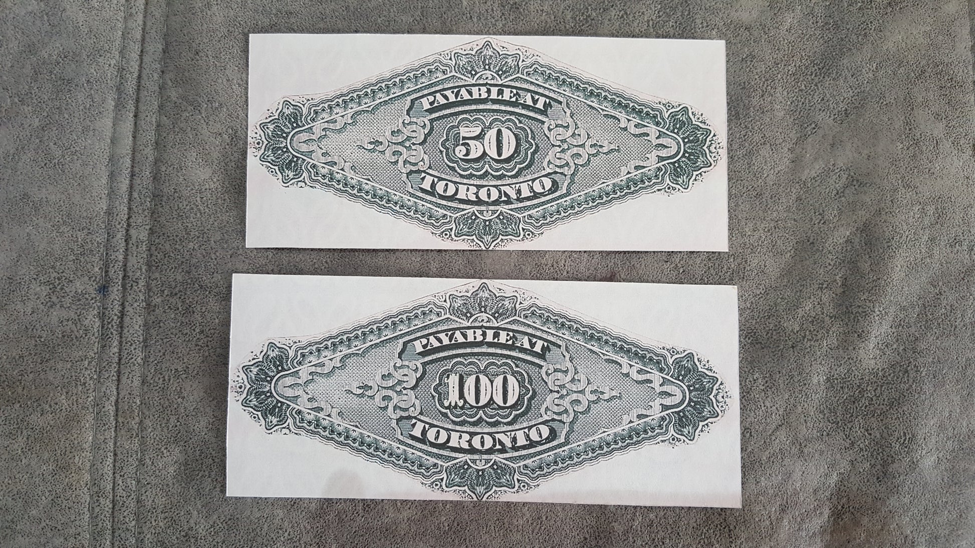 Dominion of Canada 50 Dollar and 100 Dollar 1871-1872 Treasury Numismatic Notes reverse