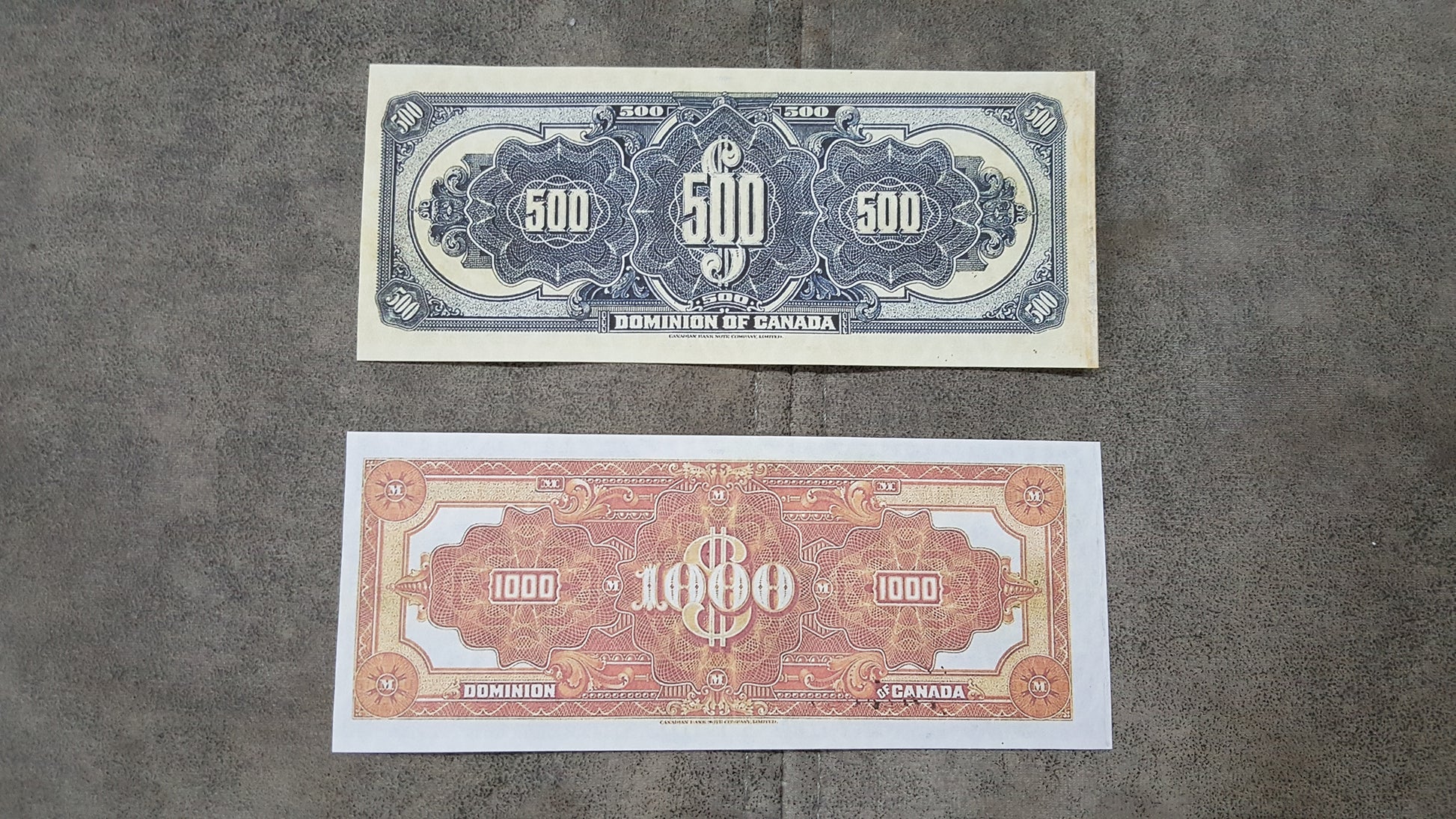 Dominion of Canada High Denomination 500 and 1000 Dollar 1924 Notes Reverse