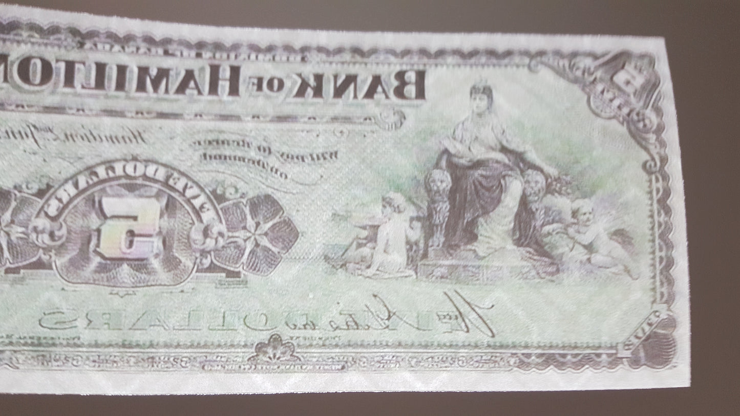 Reprint on paper with W/M Canada Bank of Hamilton 1887 - 1904 y. FREE SHIPPING !