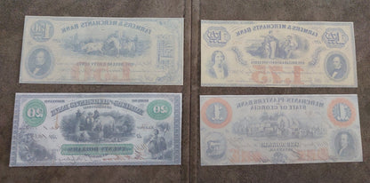 Farmers & Merchants Bank rare denomination 1.50, 1.75 & 20 Dollar notes reverse side