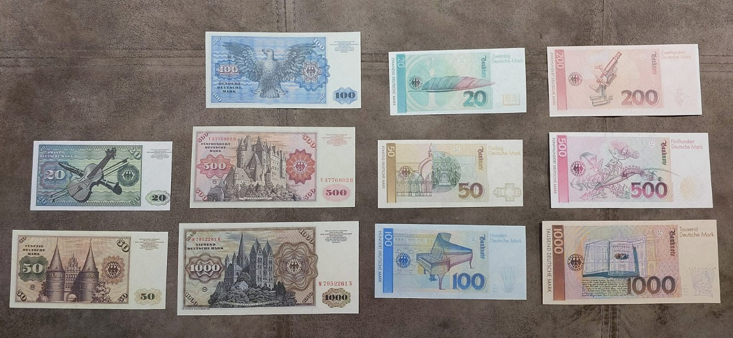 Germany Deutsche Mark Banknotes Set Detailed Reverse Side