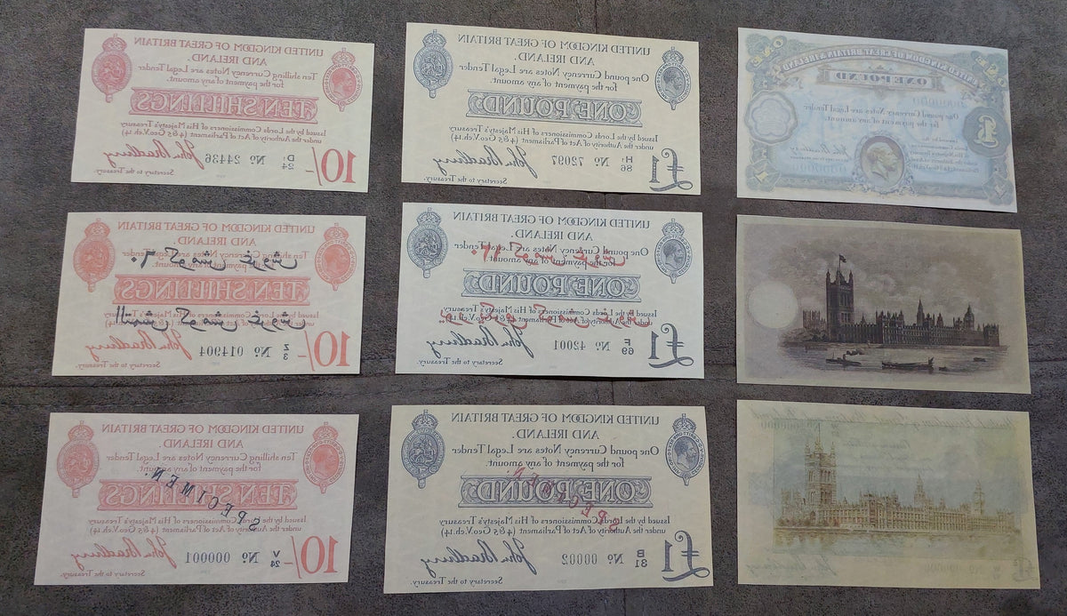 Nachdruck auf Papier mit W/M Großbritannien UK Schilling+Pfund 1914-1917 KOSTENLOSER VERSAND.