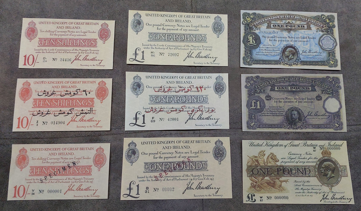 Nachdruck auf Papier mit W/M Großbritannien UK Schilling+Pfund 1914-1917 KOSTENLOSER VERSAND.