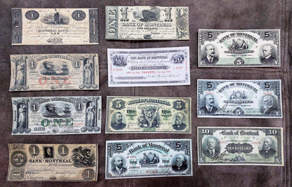 Historic Canada Bank of Montreal Numismatic Banknotes Set of 11 Bills