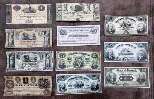 Historic Canada Bank of Montreal Numismatic Banknotes Set of 11 Bills