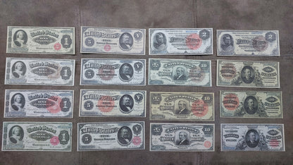 Historic US Banknotes Mixed Type Set $1 to $20 Collection of 16 Bills Silver Dollar 1886