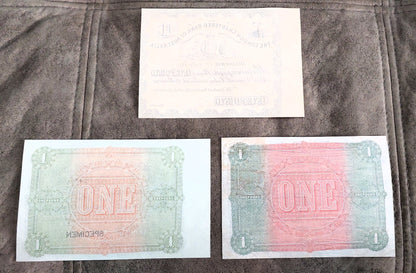 The London Bank of Australia 1 Pound 1874 & 1898 Specimen banknote reverse side