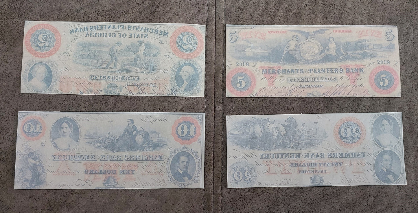 Merchants and Planters Bank of Georgia 1, 2 & 5 Dollar notes reverse side