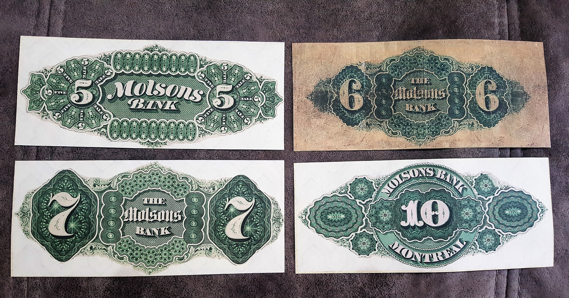 Molsons Bank Rare 5 6 7 10 Dollar 1871 1872 Specimen Notes Back Side