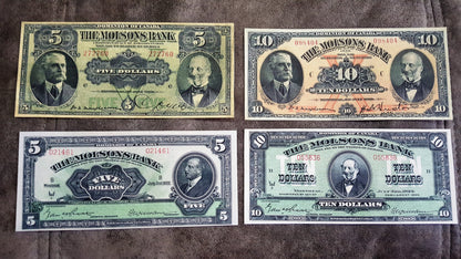 Molsons Bank 5 Dollar 1918 1922 and 10 Dollar 1918 1922 Numismatic Notes