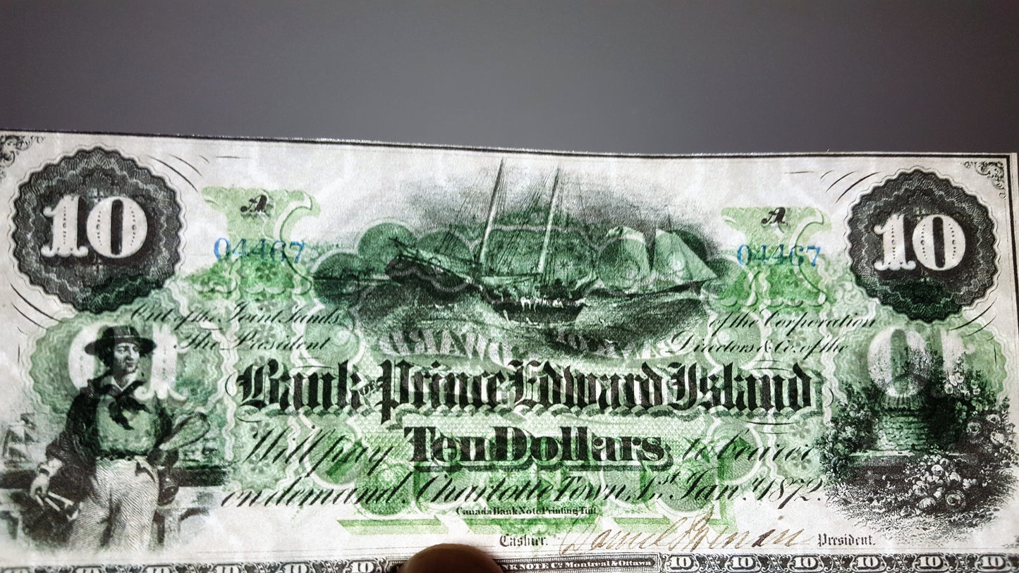 Reprint on paper with W/M Canada Bank of Acadia + Prince Edward Island 1872-1877