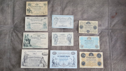 Old German States Banknotes Set A Complete 10 Items Collection 1856-1875