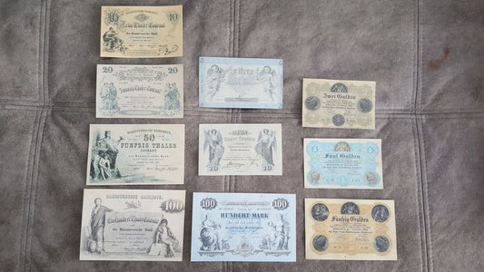 Old German States Banknotes Set A Complete 10 Items Collection 1856-1875