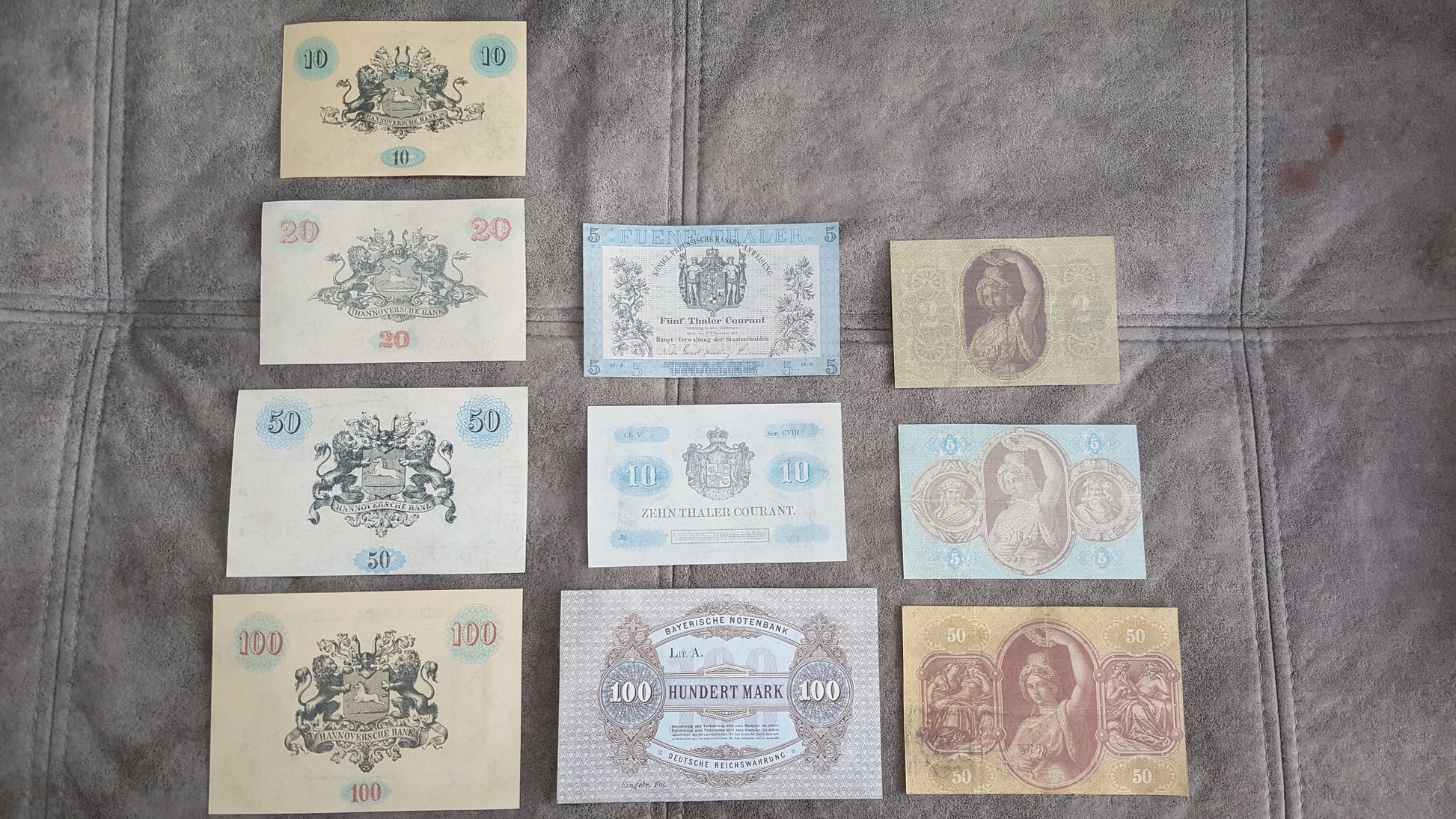 Old German States Banknotes Set A Detailed Reverse Side