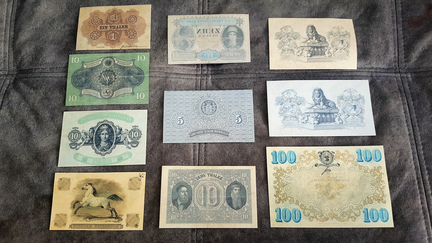 Old German States Banknotes Set B Detailed Reverse Side