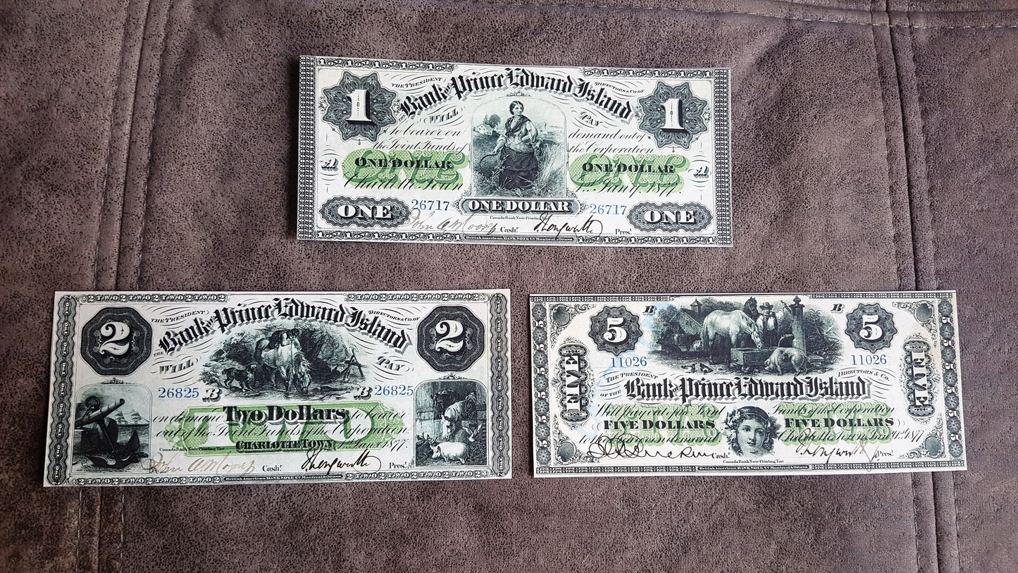 Prince Edward Island 1 Dollar 1877, 2 Dollar 1877 and 5 Dollar 1877 Treasury Notes