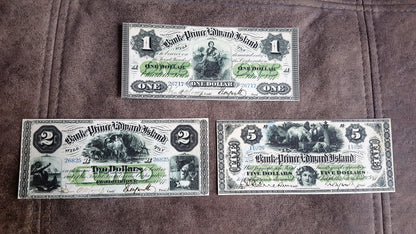 Prince Edward Island 1 Dollar 1877, 2 Dollar 1877 and 5 Dollar 1877 Treasury Notes