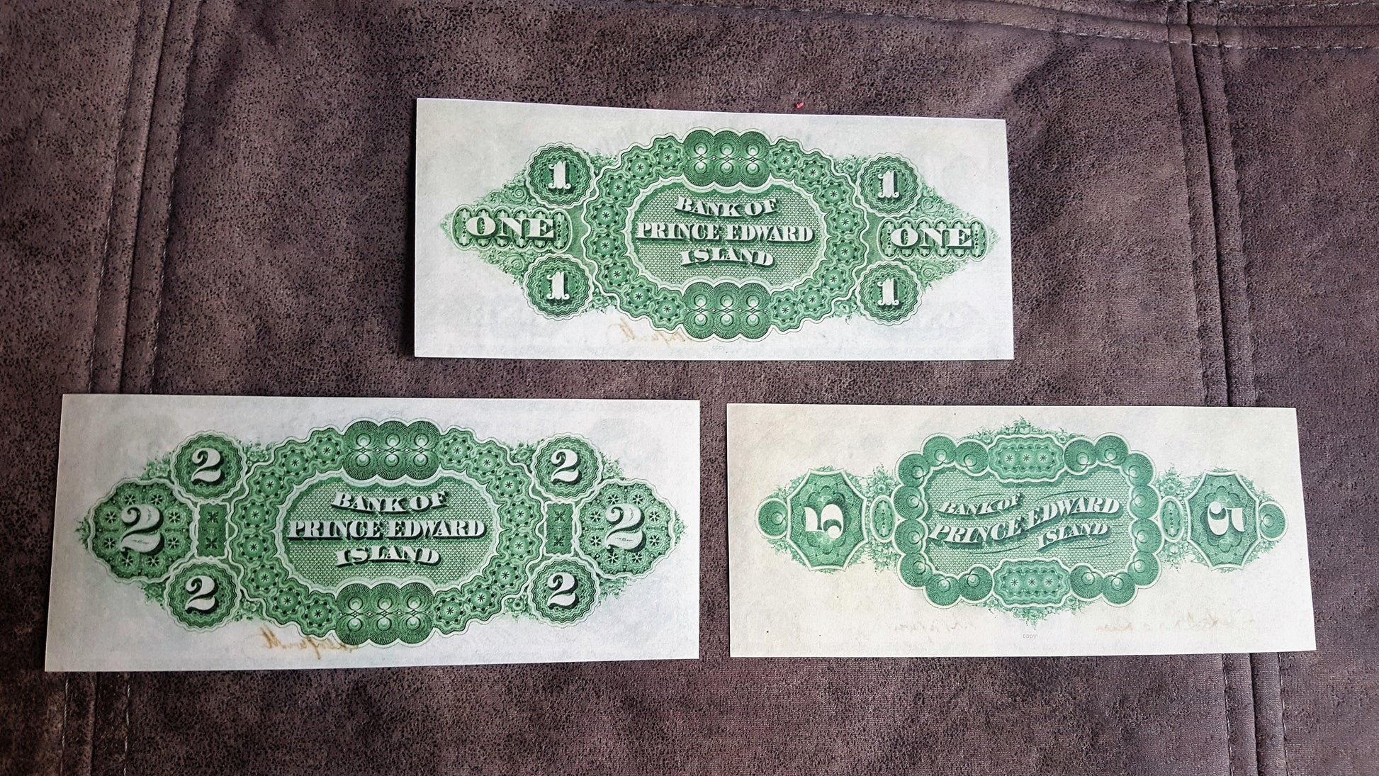Prince Edward Island 1, 2 and 5 Dollar 1877 Historical Notes Reverse Side