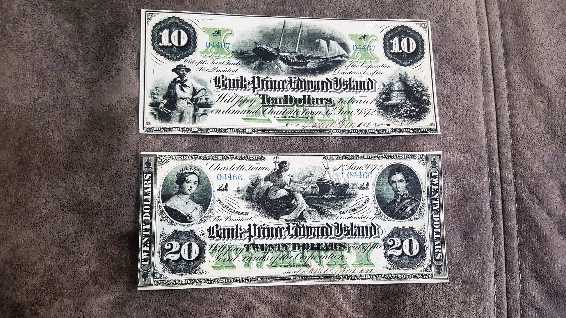 Prince Edward Island 10 Dollar 1877 and 20 Dollar 1877 Numismatic Banknotes Set