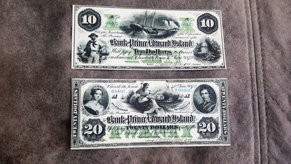 Prince Edward Island 10 Dollar 1877 and 20 Dollar 1877 Numismatic Banknotes Set