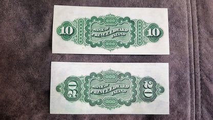 Prince Edward Island 10 and 20 Dollar 1877 Specimen Notes Back Side