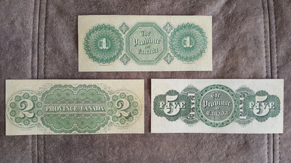 Province of Canada 1, 2 and 5 Dollar 1866 Pre-Confederation Specimen Notes reverse