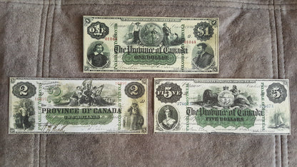 Province of Canada 1, 2 and 5 Dollar 1866 Pre-Confederation Specimen Notes